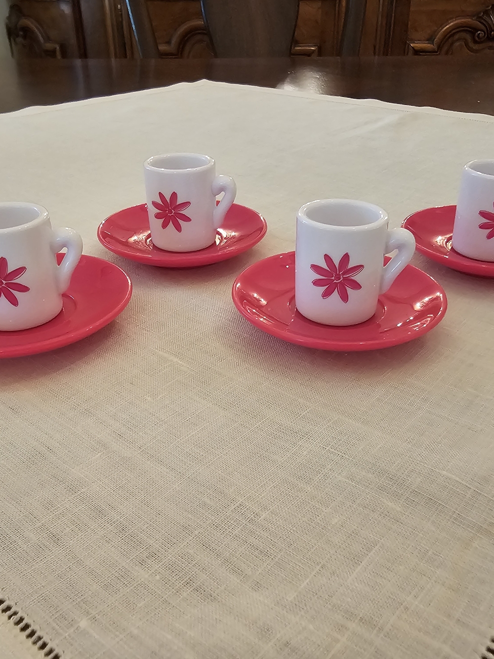 American Girl 18" Doll Cup & Saucer Set of 4- Pink Flower Design